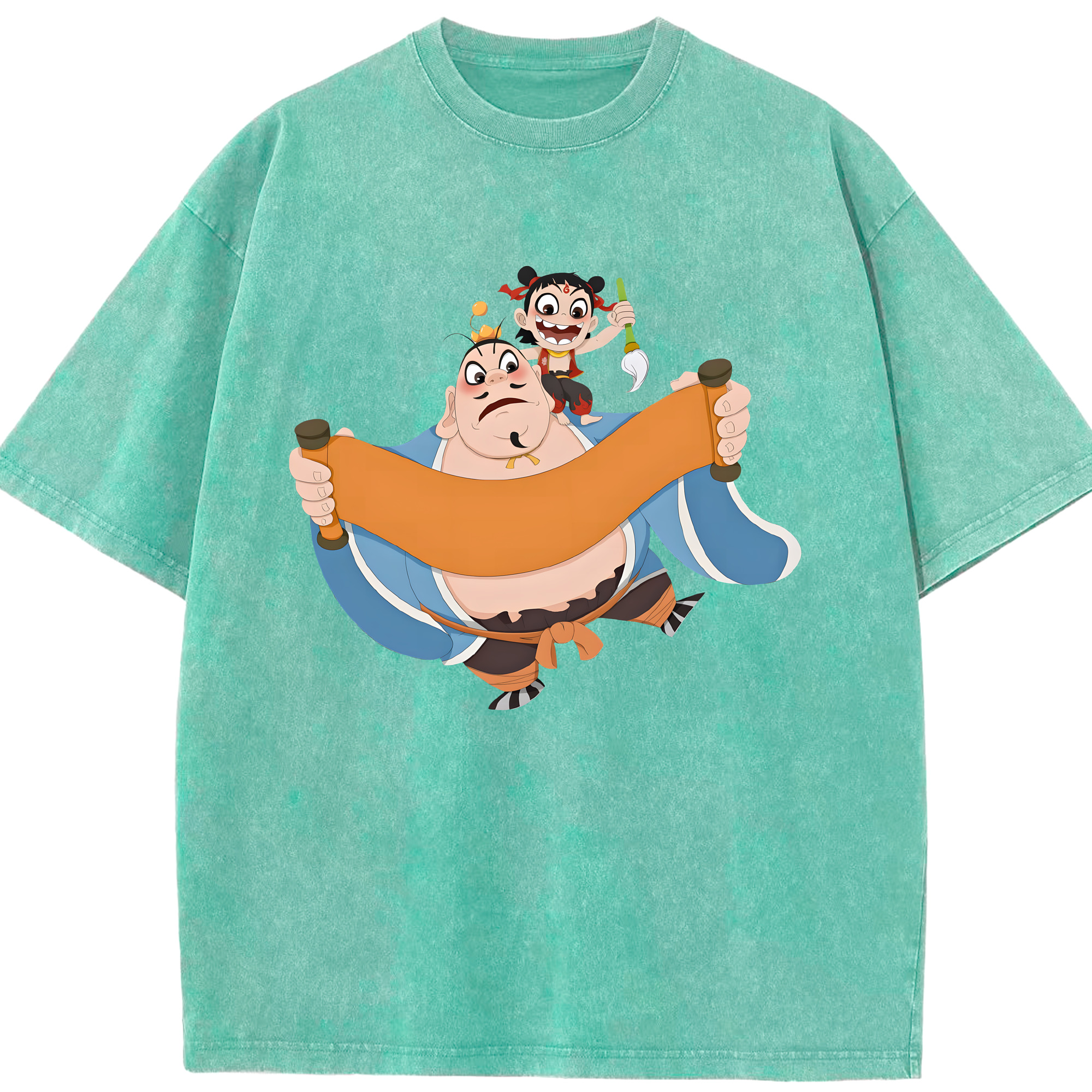 （画像用） Ne Zha 2 ナタ 魔童の大暴れ 綿100% ヴィンテージ風 半袖Tシャツ（フロントプリント）